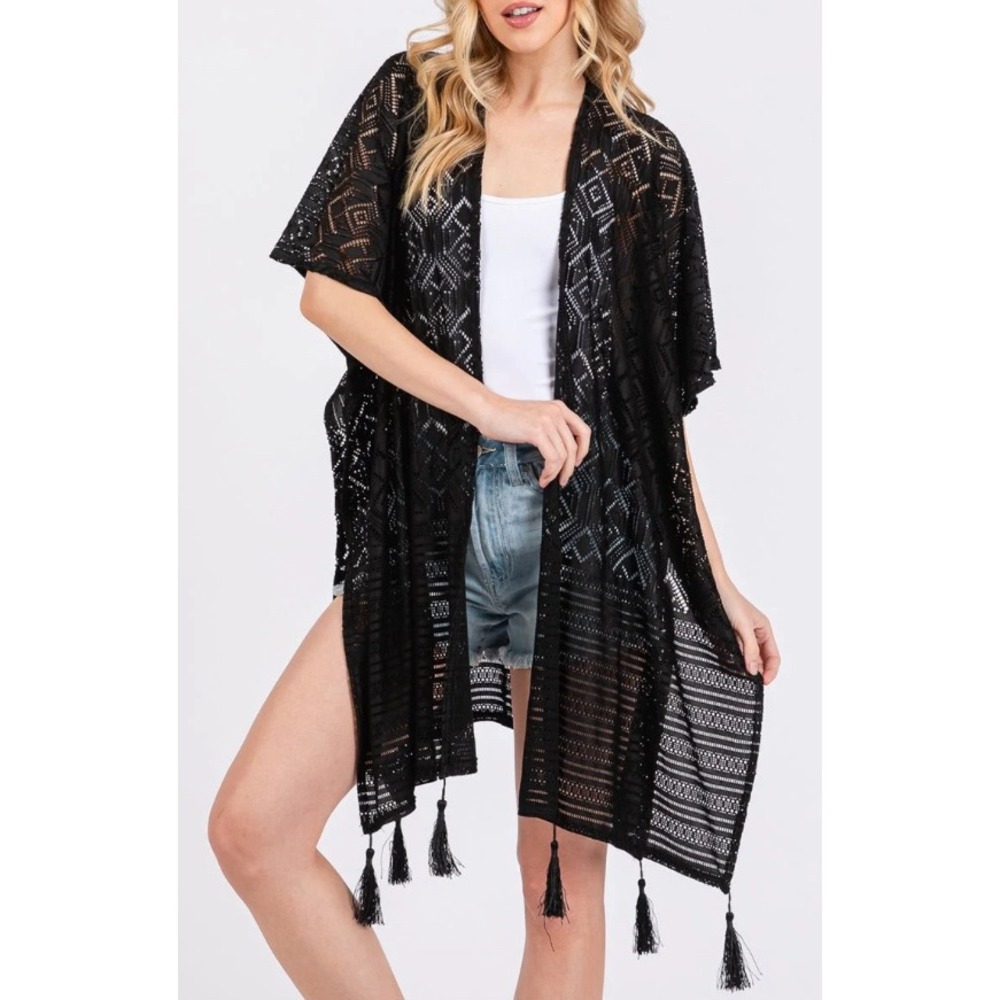 BLACK CROCHET & TASSEL KIMONO